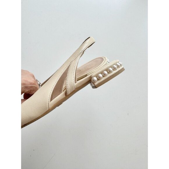 STUART WEITZMAN Ivory Leather Cap Toe Slingback Pearl Ballet Flats, Size 7.5 - Picture 9 of 16